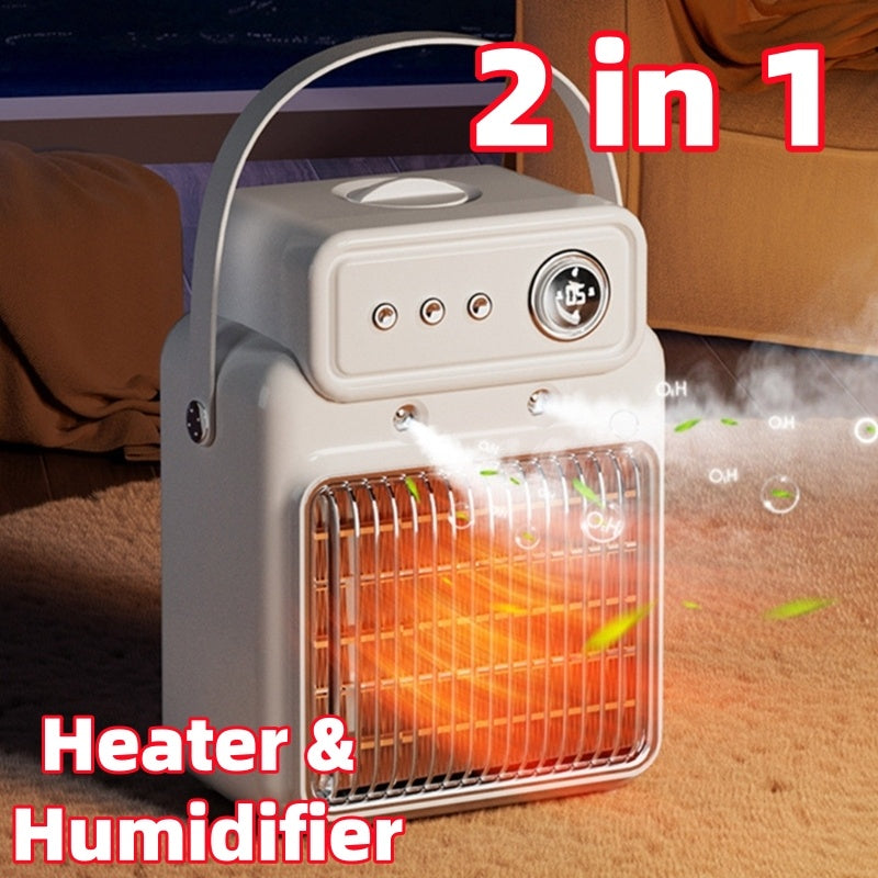 2 in 1 Electric Space Heater Fan & Humidifier Combo-1200W -Portable Heater W/timed Overheat Protection, Desk Heaters for Indoor Use -White