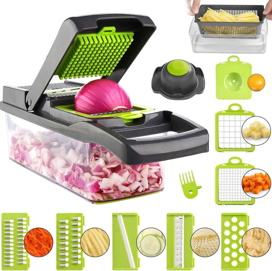Vegetable Chopper 14 In 1 Mandoline Slicer Multi-Function Kitchen  7 Replaceable Stainless !!
